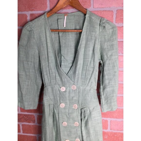Free People Women's Madeline Double Breasted Mini Dress Plunging V-Neck Green XS - Picture 4 of 6